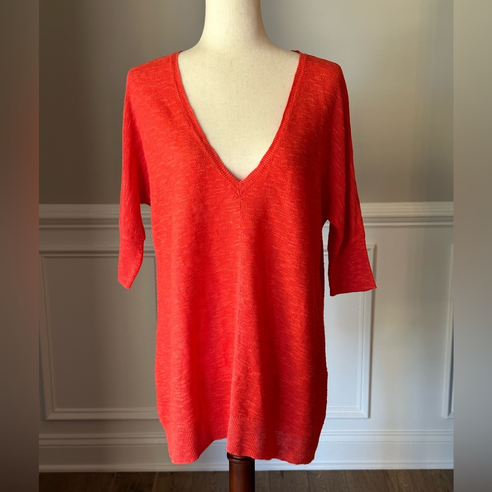 Eileen Fisher Organic Linen Cotton Blend V-Neck Tunic Top size Small